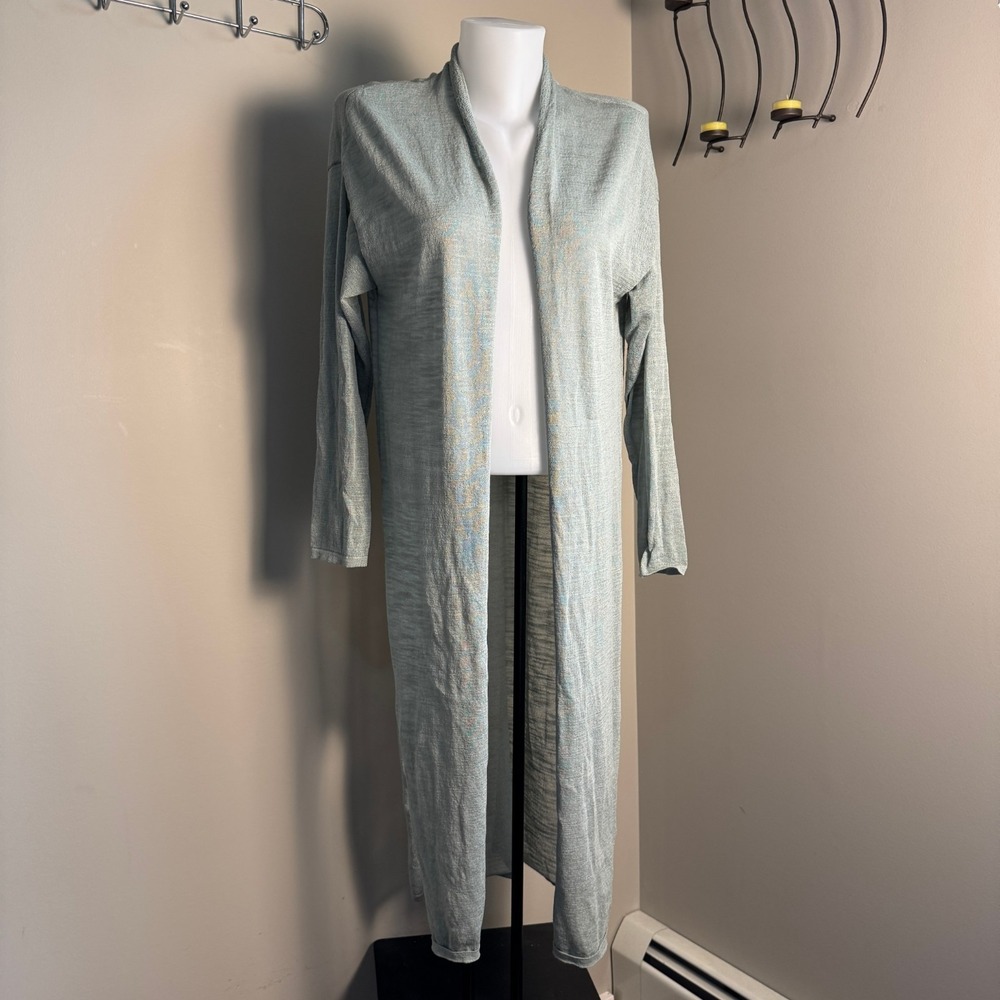 MarlaWynne 3/4 Sleeve Knit Open Duster Cardigan Lightweight Grayish-Green Size L